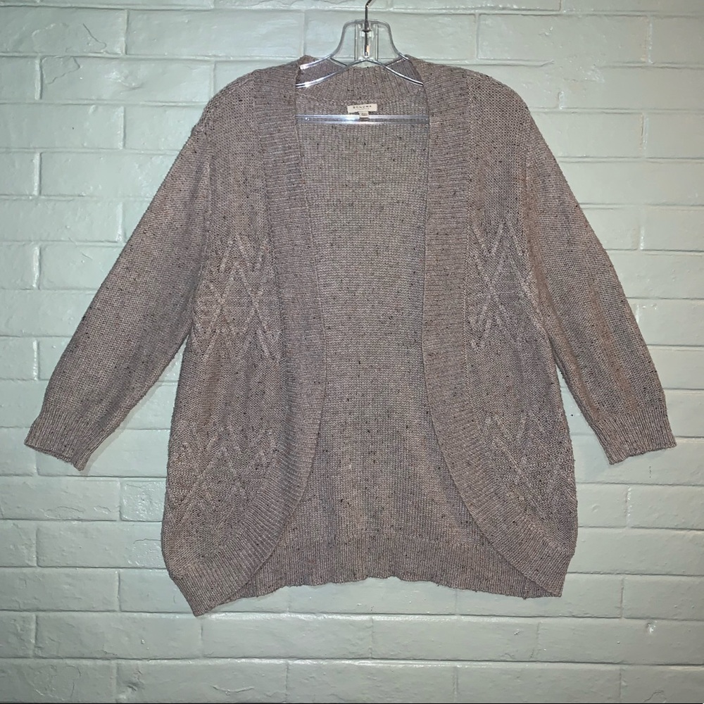 Petite Large 3/4 Length Sleeve Oatmeal Speckled Knitted Cardigan Sweater